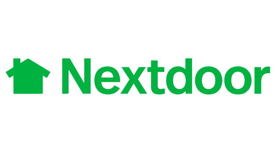 The Nextdoor logo—green house icon followed by the word “Nextdoor” in green text.