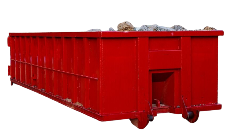 A large red industrial dumpster on wheels filled with debris, Dumpster Rentals in Beaumont,Dumpster Rental Bloomington, Dumpster Rental Chino, Dumpster Rental Chino Hills, Dumpster Rental Colton, Dumpster Rental Corona,Dumpster Rental Eastvale, Dumpster Rental Fontana, Dumpster Rental Homeland, Dumpster Rental Jurupa Valley, Dumpster Rental Mead Valley, Dumpster Rental Menifee, Dumpster Rental Mira Loma, Dumpster Rental Moreno Valley, Dumpster Rental Norco, Dumpster Rental Ontario, Dumpster Rental Perris, Dumpster Rental Rancho Cucamonga, Dumpster Rental Redland, Dumpster Rental Rialto, Dumpster Rental Riverside, Dumpster Rental San Bernardino, Dumpster Rental Upland, Dumpster Rental Winchester, Commercial Dumpster Rentals, Residential Dumpster Rentals, Dumpster Rentals Calculator, Home Cleanout Services, Construction Dumpster Rentals,Renovation Waste Removal, Roofing Dumpster Rentals, Demolition Debris Disposal, Office and Retail Cleanout Services, Property Management Dumpster Services, Landscaping Debris Disposal, Estate and Foreclosure Cleanouts, Event Cleanup Dumpster Rentals, Dumpster Rentals Calculator